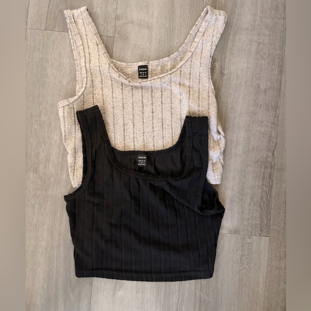 SHEIN Ribbed Tank Top Pair - Black & Light Gray